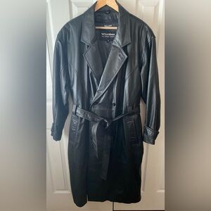 WILSONS Black Leather Thinsulate Lined Double Breasted Full-Length Trench Coat L